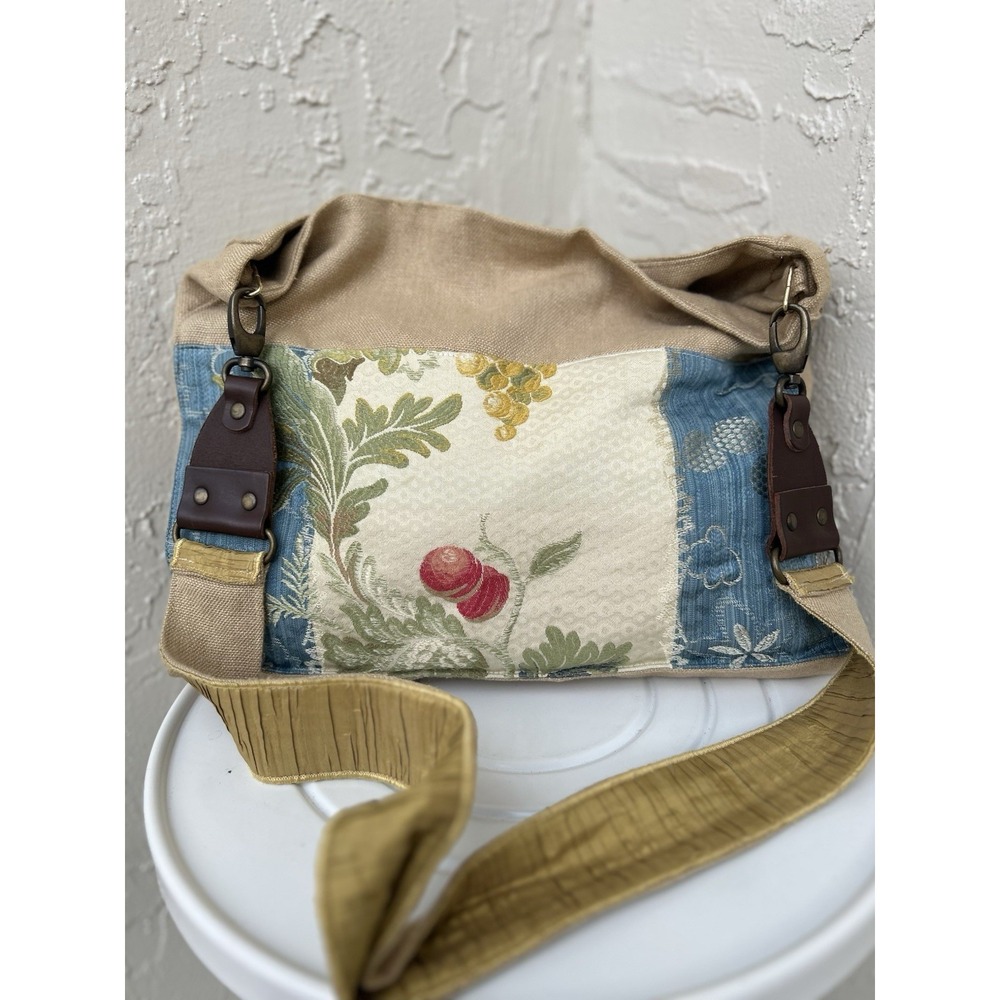 Libellule brand handmade patchwork tote bag featuring a floral tapestry design